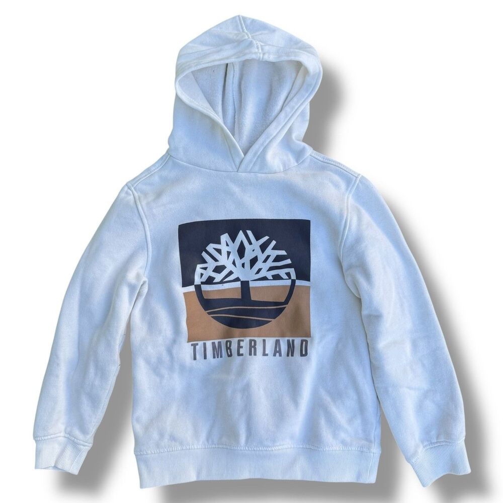 Kids Timberland Cream Long Sleeve Hoodie Size 10 Pullover Large Youth Sweatshirt